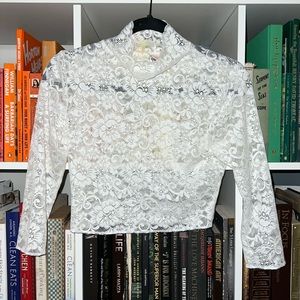 HAH Hot As Hell White Lace Cropped 3/4 sleeve Top